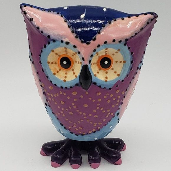 Green Earth Purple Blue Pink Owl Bobble Figurine - Picture 5 of 14